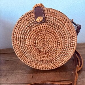 Round Woven Rattan Crossbody Bag